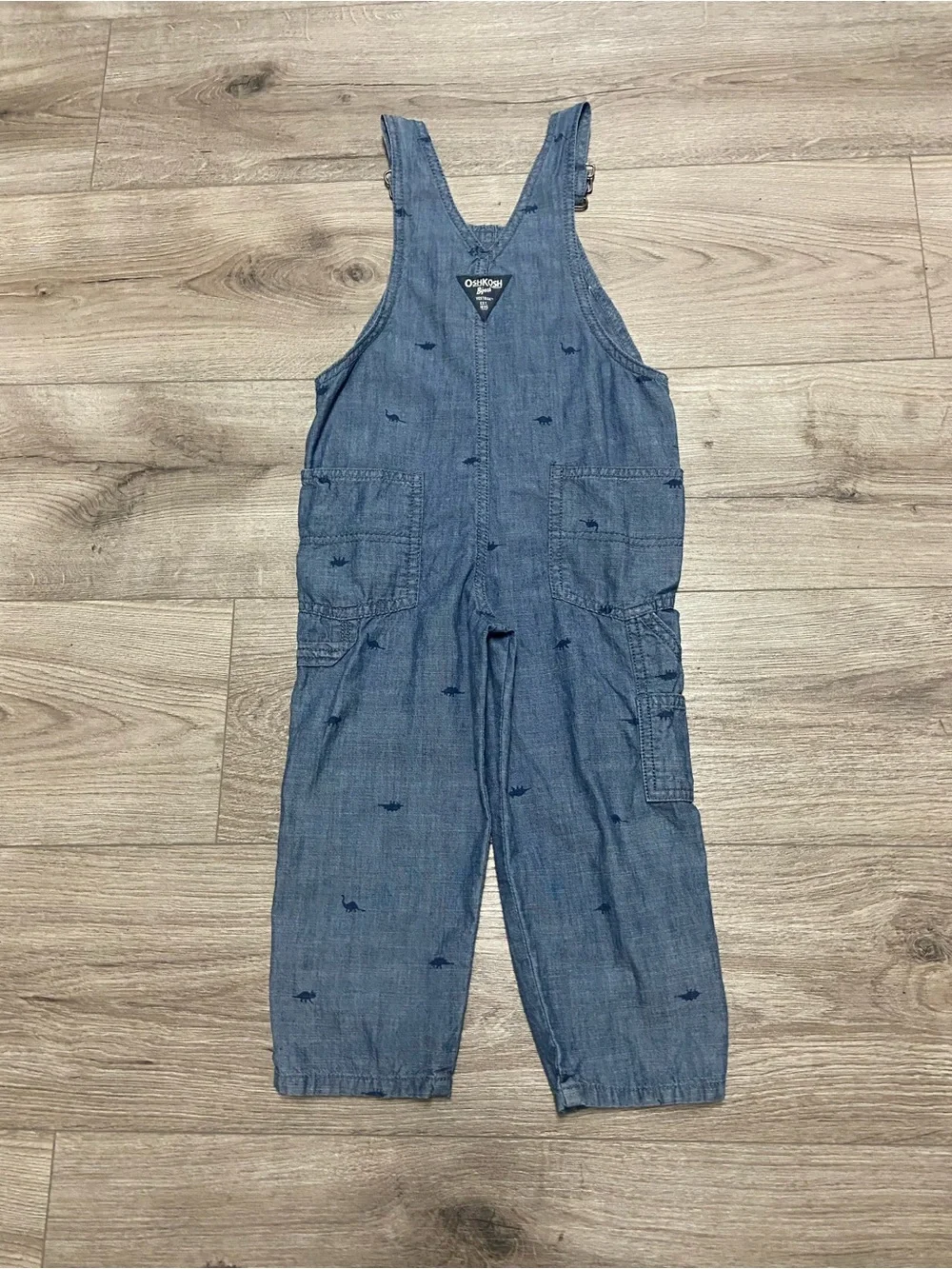 Oshkosh B’gosh Dinosaur Print Chambray Overalls 3T Blue Cotton